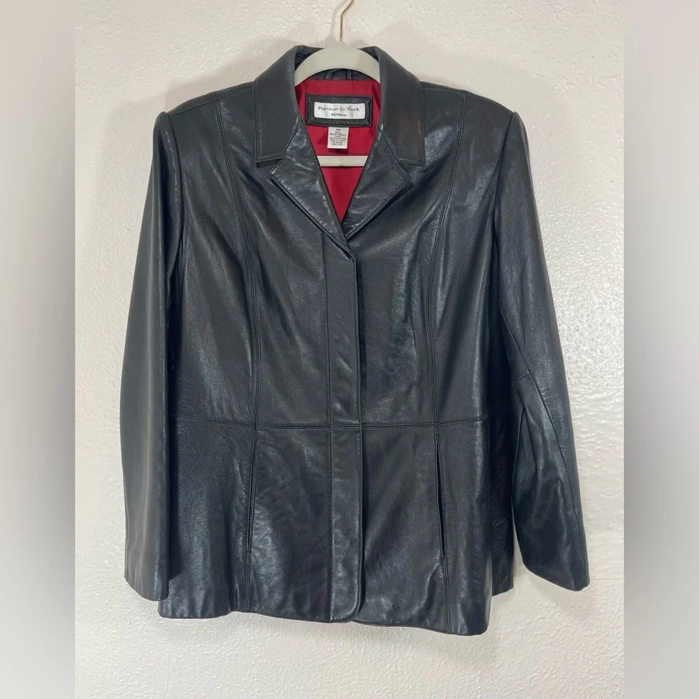 Preston & York Genuine Lamb Skin Black Full Zip Leather Jacket Women’s Petite M